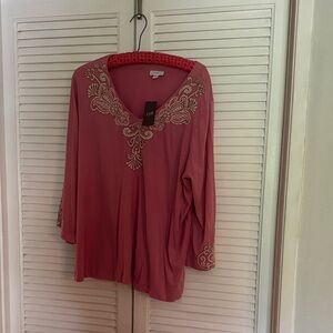 Pink Embroidered Women's Top